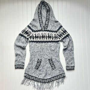 Sisandina Alpaca Wool Knit Hooded Fringe Sweater Hoodie